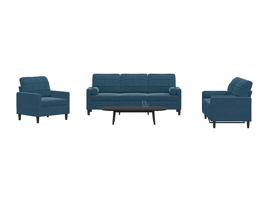 3-delige Loungeset met kussens en bolsters fluweel blauw
