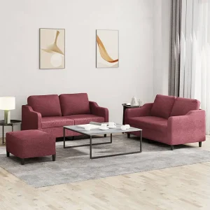 3-delige Loungeset met kussens stof wijnrood 3-delige Loungeset met kussens stof wijnrood
