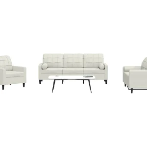 3-delige Loungeset met kussens en bolsters fluweel crèmekleurig