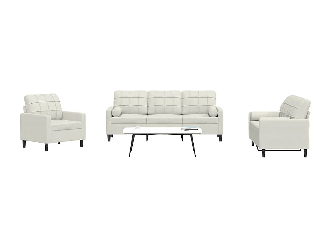 3-delige Loungeset met kussens en bolsters fluweel crèmekleurig