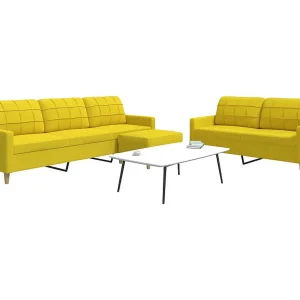 3-delige Loungeset met voetenbank stof lichtgeel