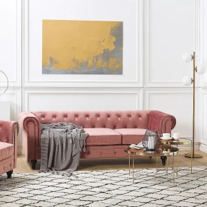 Bankenset CHESTERFIELD Fluweel Roze 4-zitter