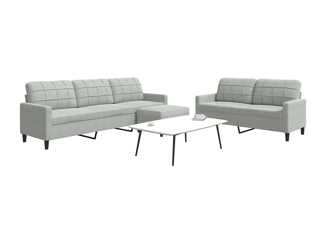 3-delige Loungeset met kussens fluweel lichtgrijs