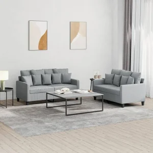 2-delige Loungeset met kussens stof lichtgrijs 2-delige Loungeset met kussens stof lichtgrijs