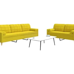 2-delige Loungeset met sierkussens stof lichtgeel 2-delige Loungeset met sierkussens stof lichtgeel
