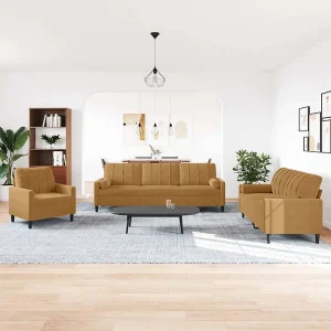 3-delige Loungeset met kussens en bolsters fluweel bruin 3-delige Loungeset met kussens en bolsters fluweel bruin