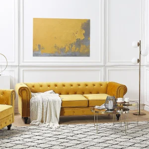 Bankenset CHESTERFIELD Fluweel Mosterdgeel 4-zitter