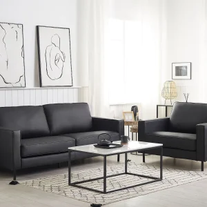 Bankenset SAVALEN Leer Zwart 4-zitter