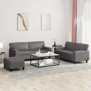 3-delige Loungeset kunstleer grijs 3-delige Loungeset kunstleer grijs