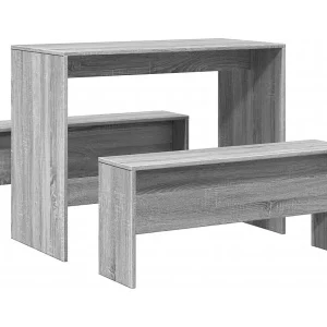 3-delige Eettafel en bankenset bewerkt hout grijs sonoma eiken 3-delige Eettafel en bankenset bewerkt hout grijs sonoma eiken