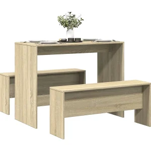 3-delige Eettafel en bankenset bewerkt hout sonoma eikenkleurig 3-delige Eettafel en bankenset bewerkt hout sonoma eikenkleurig