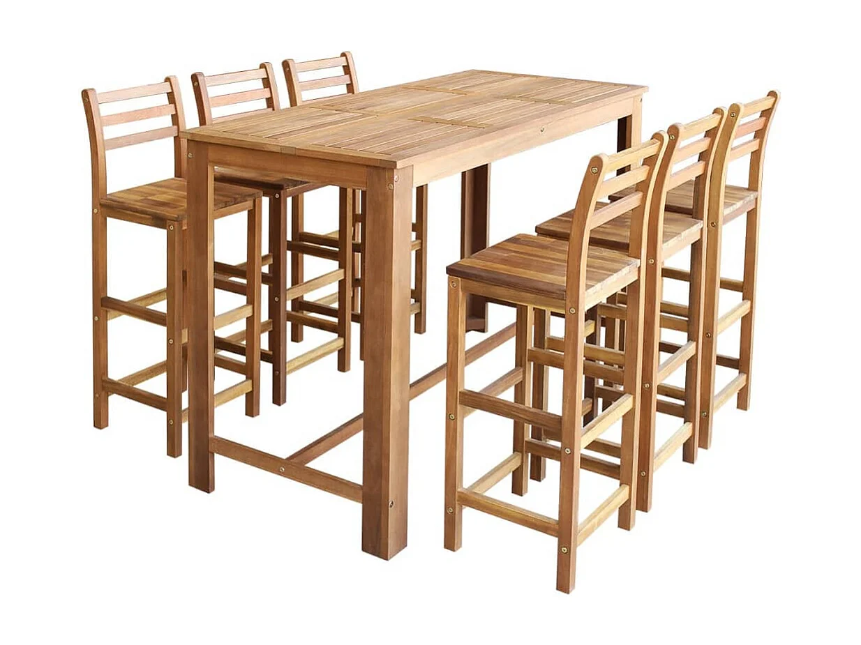 7-delige Bartafel en -stoelenset massief acaciahout
