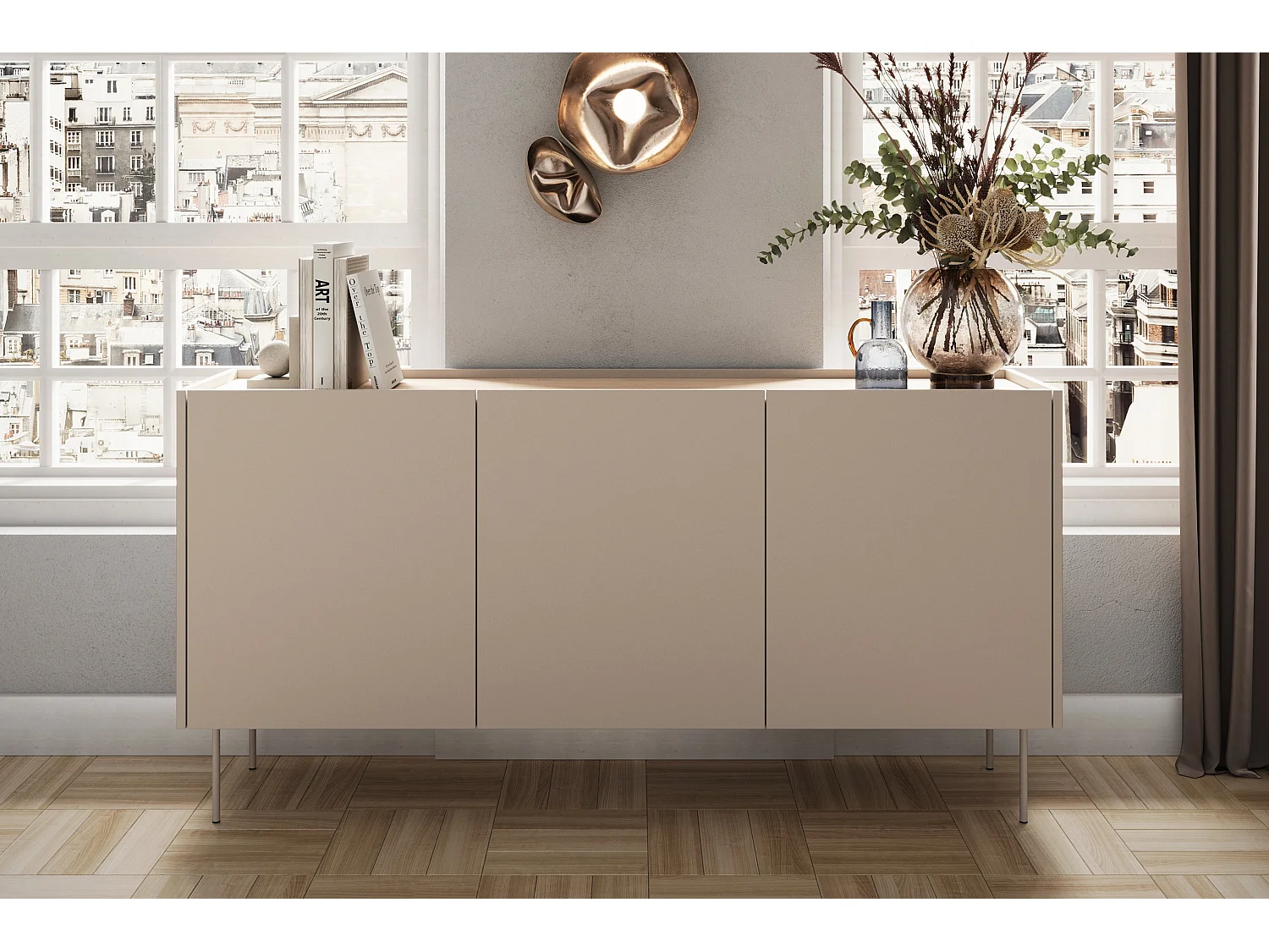 3-deurs commode met metalen voet 170x85 cm