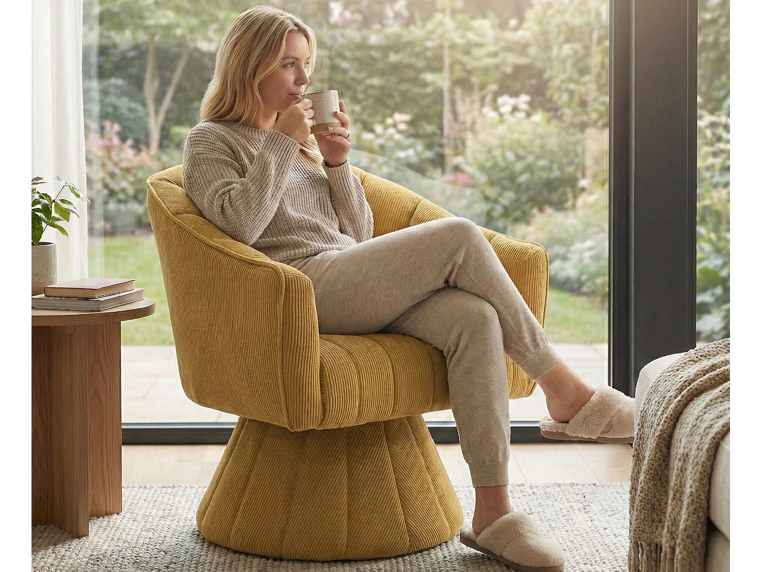 360° Draaistoel in katoenfluweel – Ergonomische schaalgvormige rugleuning – Hoogcomfortabele hoge-dichtheid vulling – Max. belasting 150 kg