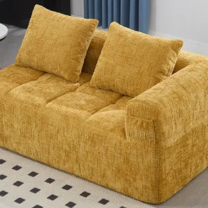 2-Zits Hoekbank in Chenille – Hoekmodule – met Zijopbergvak – Geel – Perfect voor Woonkamer en Studio 2-Zits Hoekbank in Chenille – Hoekmodule – met Zijopbergvak – Geel – Perfect voor Woonkamer en Studio