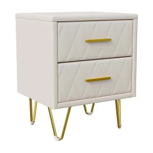 2-delige moderne nachtkastjeset van PU-leer met 2 lades en gouden metalen poten, 41×35,5×51 cm, beige 2-delige moderne nachtkastjeset van PU-leer met 2 lades en gouden metalen poten, 41×35,5×51 cm, beige