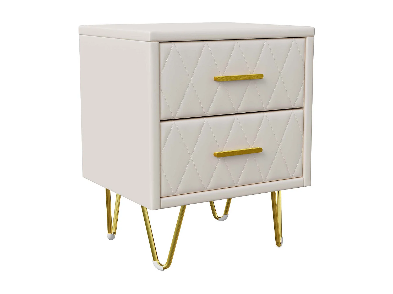 2-delige moderne nachtkastjeset van PU-leer met 2 lades en gouden metalen poten, 41×35,5×51 cm, beige