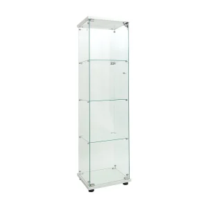 4-laags glazen vitrinekast met ledverlichting, glazen vitrinekast voor de woonkamer, verzamelvitrine, wit