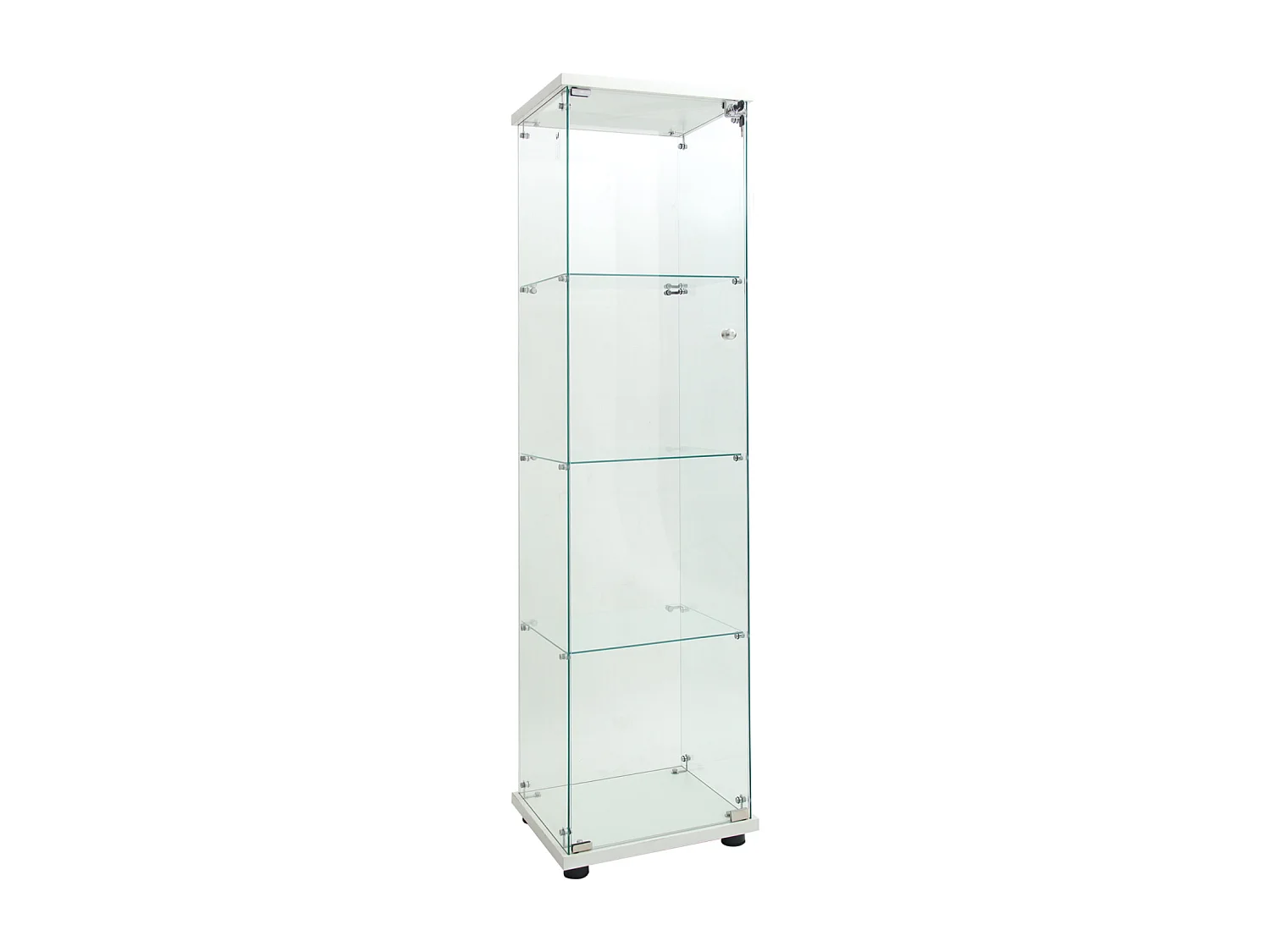 4-laags glazen vitrinekast met ledverlichting, glazen vitrinekast voor de woonkamer, verzamelvitrine, wit