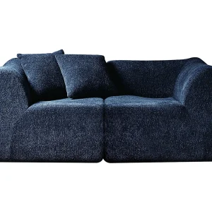 2-zitsbank van blauw fluweel met kussens – Voor woonkamer, kantoor of appartement 2-zitsbank van blauw fluweel met kussens – Voor woonkamer, kantoor of appartement