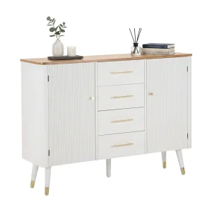 Acuut Dressoir, Woonkamerbuffet, Woonkamerdressoir, Keukenkast, 117×37 h90 cm, Wit en Bruin Acuut Dressoir, Woonkamerbuffet, Woonkamerdressoir, Keukenkast, 117×37 h90 cm, Wit en Bruin