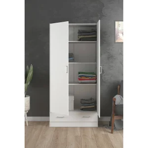Amylya 2-deurskast, Slaapkamermeubel, Inloopkast, Kledingkast, 79×36 h170 cm, Wit Amylya 2-deurskast, Slaapkamermeubel, Inloopkast, Kledingkast, 79×36 h170 cm, Wit