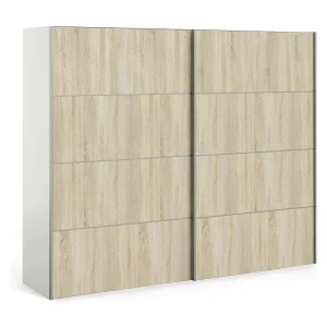 Avelengo 2-deurskast, Slaapkamermeubel, Inloopkast, Kledingkast, 243×64 h202 cm, Eiken en Wit