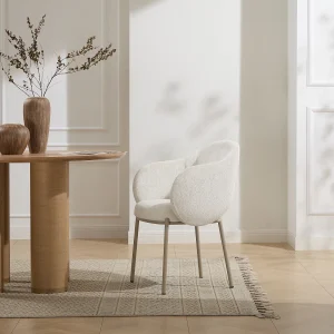 Set van 2 stoelen met armleuningen in getextureerde stof en beige metaal – Crème – ACACILIO