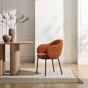 Set van 6 stoelen met armleuningen in getextureerde stof en zwart metaal – Terracotta – ACACILIO Set van 6 stoelen met armleuningen in getextureerde stof en zwart metaal – Terracotta – ACACILIO
