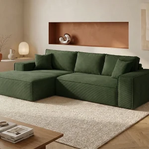Slaaphoekbank recht express groen ribfluweel slaapplaats 140 cm AMELIA Slaaphoekbank recht express groen ribfluweel slaapplaats 140 cm AMELIA