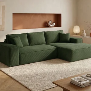 Slaaphoekbank links express ribfluweel groen slaapplaats 140 cm AMELIA Slaaphoekbank links express ribfluweel groen slaapplaats 140 cm AMELIA