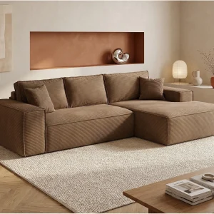 Hoekslaapbank rechts express in taupe ribfluweel Slaapoppervlak 140 cm AMELIA Hoekslaapbank rechts express in taupe ribfluweel Slaapoppervlak 140 cm AMELIA