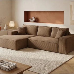 Hoekslaapbank links express in taupe ribfluweel Slaapoppervlak 140 cm AMELIA Hoekslaapbank links express in taupe ribfluweel Slaapoppervlak 140 cm AMELIA