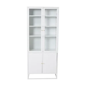 Bakal vitrinekast 4 glasdeuren, 5 planken, wit.