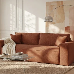 Vierzitsslaapbank express in terracotta stof – Slaapoppervlak 160 cm AMELIA