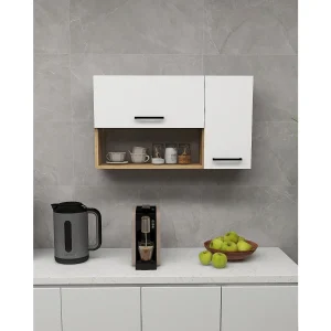 "Akasya" Houten Dressoir – Wit – 90 x 24 x 52 cm – Wandgemonteerde opslagoplossing
