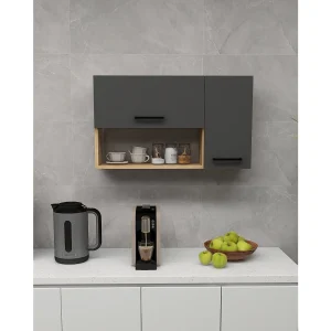 "Akasya" Houten Dressoir – Grijs Antraciet – 90 x 24 x 52 cm – Wandgemonteerde Opbergoplossing