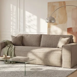 Vierzitsslaapbank express in taupe stof – Slaapoppervlak 160 cm AMELIA