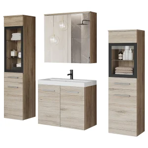Badkamer set hangend met wastafel, 2 kolomkasten en spiegelkast, san remo mat