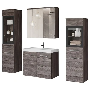 Badkamer set hangend met wastafel, 2 kolomkasten en spiegelkast, bodega mat