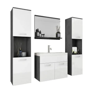 Badkamerset hangend met wastafel, spiegel en 2 kolomkasten, corpus matera fronten wit hoogglans Badkamerset hangend met wastafel, spiegel en 2 kolomkasten, corpus matera fronten wit hoogglans