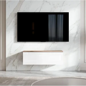 AX LIVING Barvo 100 cm TV-meubel Lowboard Bruin / Wit Hoogglans Hangend AX LIVING Barvo 100 cm TV-meubel Lowboard Bruin / Wit Hoogglans Hangend
