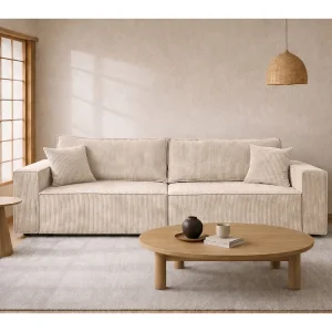 Bank met slaapfunctie en opbergruimte, koordstof Poso, Beige, BEST SCORNER Bank met slaapfunctie en opbergruimte, koordstof Poso, Beige, BEST SCORNER