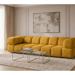 4-zitsbank, gestructureerde premiumstof Sonic, Mosterdkleur, Averro