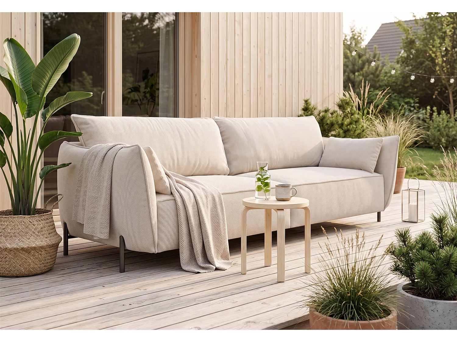 3-zitsbank voor terras en tuin, Sunlight-stof, ecru, SUNMEE