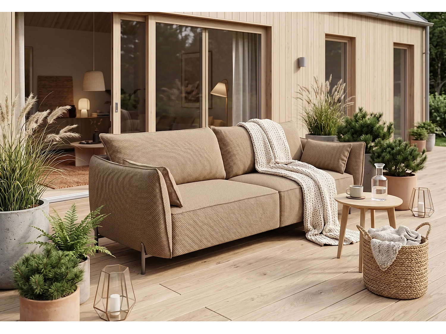 3-zitsbank voor terras en tuin, Sunlight-stof, toffee, SUNMEE