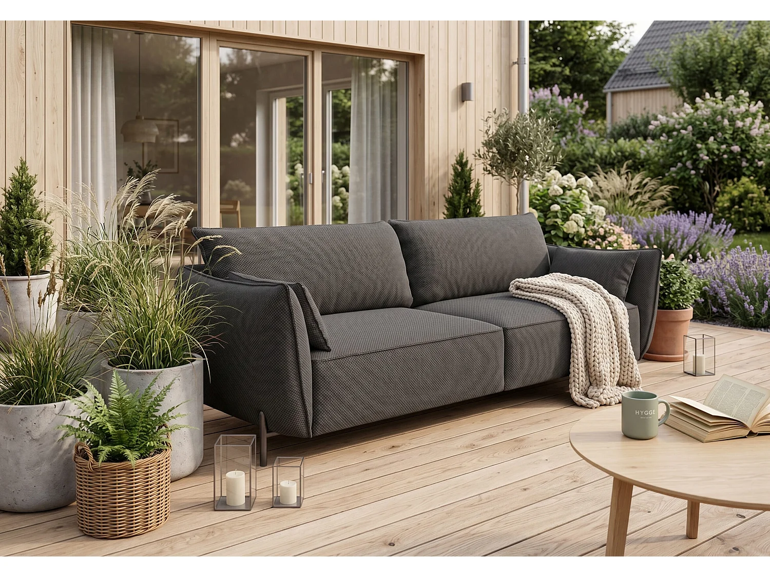 3-zitsbank voor terras en tuin, Sunlight-stof, grafiet, SUNMEE
