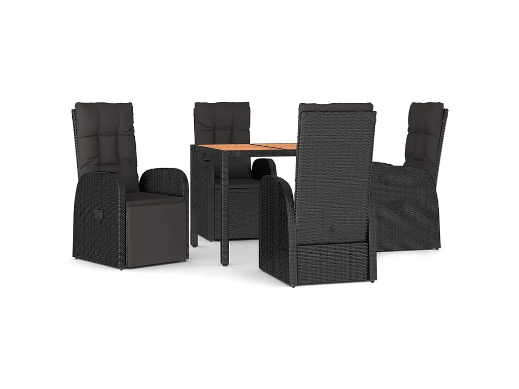 Arvild 5-delige Tuinset met kussens poly rattan zwart