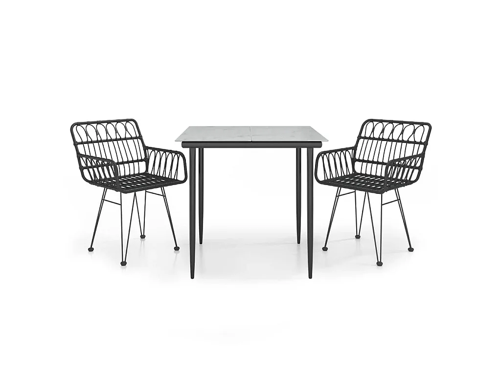 Arkadelphia 3-delige Tuinset poly rattan zwart