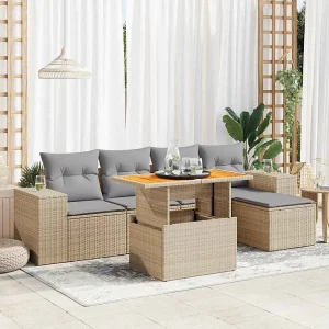 6-delige Loungeset met kussens poly rattan beige 6-delige Loungeset met kussens poly rattan beige
